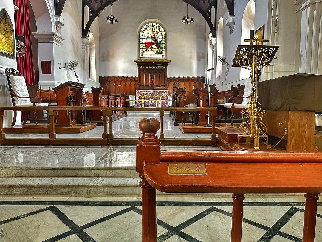 The churchs interior features exquisite stained glass windows and intricate woodwork